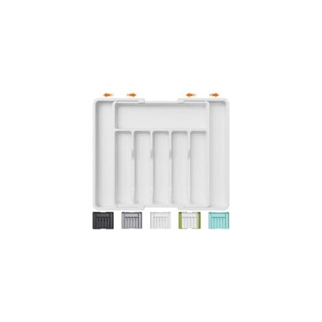 Range Couverts, Plateau d'Ustensiles Extensible pour Tiroir, Organisateur de Tiroir Réglable pour la Cuisine, Rangement Compact en Plastique pour contenir des Cuillères, Fourchettes, Blanc - Crezuo (1/4)