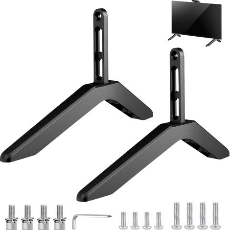 2 Pieds de support TV, Universel 32-65 pouces, Acier noir, Patins antidérapants, Pour écran plat LCD LED