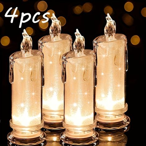 Lot de 4 bougies LED acryliques sans flamme, à piles, bougies colonnes 3D pour décoration festive, parfaites pour Noël et Halloween (1/5)