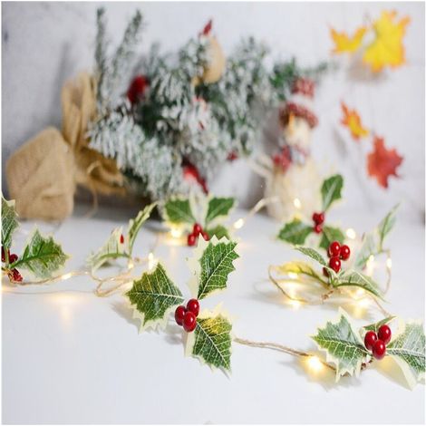 Weihnachts-Tannenzapfen-Lichterkette, 20 LEDs, 2 m, mit Kupferbeeren, für drinnen und draußen, Lichterkette, passend für Gartengirlanden, Partydekorationen, rote Früchte (1/5)