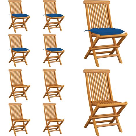 Gartenstühle mit Blauen Kissen 4 Stk. Massivholz Teak - Gartensessel - Gartenmöbel - Teak Gartenstuhl - Holzsessel - Outdoor Sessel - Home & Living (1/5)