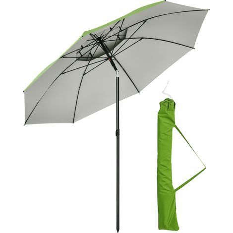 Parasol exterior de metal redondo inclinable con protección UV30. 8 varillas de acero y bolsa de transporte incluidas. Verde (1/5)