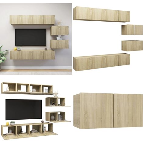 Juego de muebles de salón 6 piezas roble Sonoma - Muebles de TV - Armarios de TV