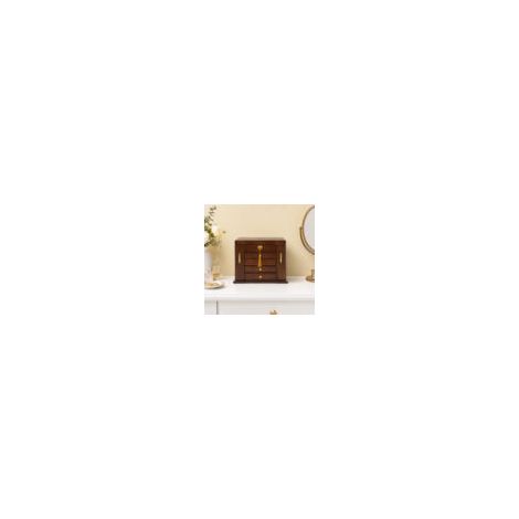 Boîte à bijoux rétro 5 couches en bois marron avec miroir et 4 tiroirs, grande capacité Armoire à Bijoux (1/5)