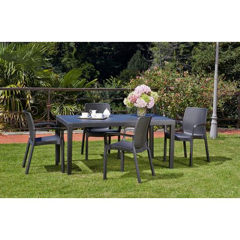 Dmora Sillas de Jardín Viterbo, Asiento de jardín, Silla para mesa de comedor, Sillón de exterior efecto ratán, 100% Made in Italy, Juego de 4, Cm 54x60h82, Antracita, con embalaje reforzado