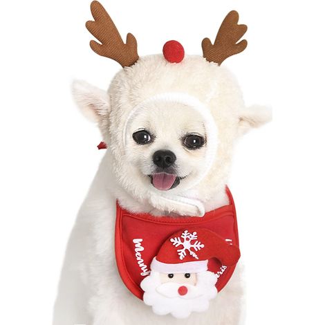 Bandana de Noël pour chien, chapeau de Père Noël en peluche, motif sapin de Noël, renne, salive, bavoir réglable, costume de Noël po (1/5)