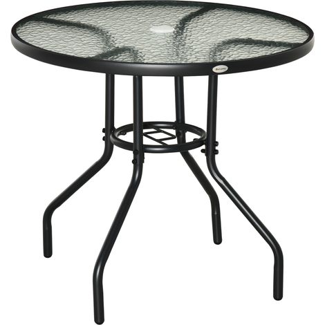 Outsunny Tavolo da Pranzo Esterno in Vetro e Metallo Ø80 cm Nero