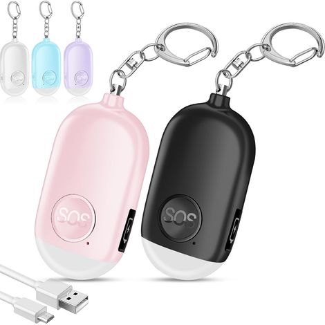 Lot de 2 Alarme personnelle, 130dB, Rechargeable, LED, IP44, Femme Enfant (1/5)