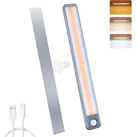Lampe de Placard, Rechargeable LED Cuisine Detecteur Mouvement avec 3 Modes de Capteur/3 Couleurs/Gradable, Éclairage LED sous Meuble Lumière Sans Fil avec Batterie Longue Durée à Armoire (1/5)