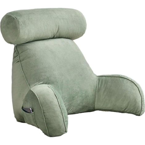 Coussin de lecture avec accoudoirs - Grand dossier pour adulte, poches latérales, coussin cervical amovible, idéal pour regarder la télévision ou lire (vert) (1/2)