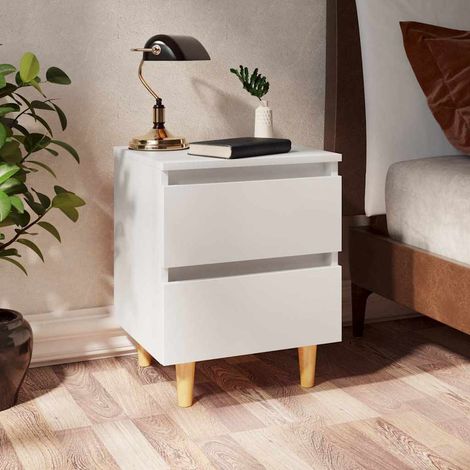 vidaXL Mesita de noche patas de madera pino maciza blanco 40x35x50cm (1/5)