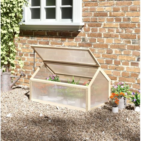 Mini serre en bois avec couverture transparente 90 x 52 x 49,5 cm OKWISH (1/5)