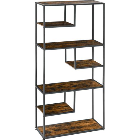 Mobile Libreria a 7 Livelli in Legno e Acciaio Stile Industriale, 83x34x180 cm, Marrone