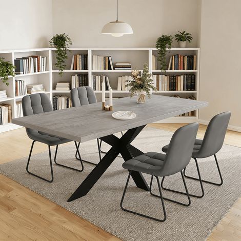 Ensemble de table à rallonges et chaises, table rectangulaire en MDF de 130 à 170 cm(4 Stühle, velours, gris) (1/5)