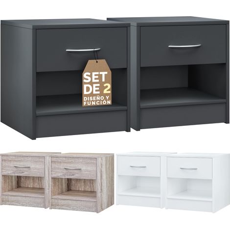 CASARIA® Mesita de Noche 41x39x28cm Mesa Auxiliar Cajón Compartimento Abierto Asa Cómoda Dormitorio Mesilla Salón Mueble Recibidor - Varios colores 2er Set Anthrazit (de) (1/5)
