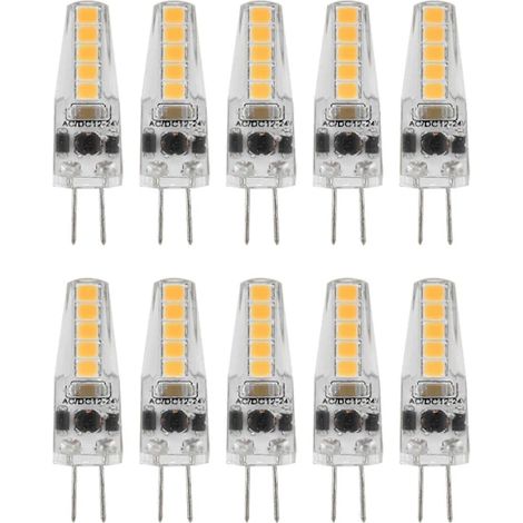 Filiyano-Lot de 10 ampoules LED G4, lumière blanc chaud 3000K, dimmables, bi-broches, équivalent 2W, luminosité 200 lm, alimentation 12-24V AC. (1/2)