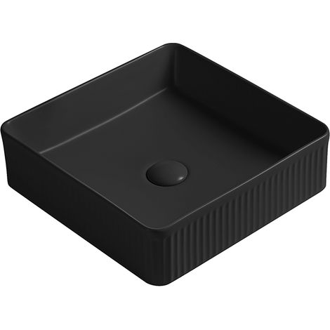 Mexen Grovo Waschbecken Aufsatzwaschbecken gerillt 37 x 37 cm, schwarz matt - 22303785