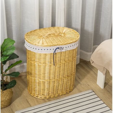 Panier à linge avec couvercle en osier, panier de rangement 100 L avec sac intérieur amovible, format compact 51 x 38 x 57 cm pour chambre et salle de bain CHICFURN (1/5)