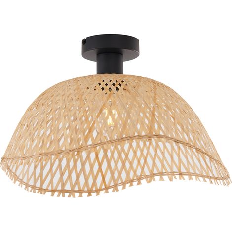 QAZQA Lampada da soffitto alka - Art déco - Bamboo,Metallo - Legno/Nero - Tondo Max. 1 x Watt