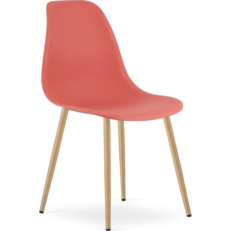 Sedia scandinava WAT in polipropilene corallo e gambe effetto legno (1/5)