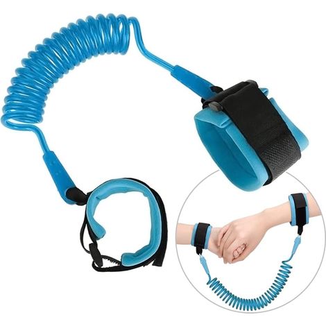 Bracelet de sécurité anti-perte pour bébés et enfants (garçons et filles), bleu, longueur 1,5 m, câble métallique intégré renforcé (1/5)