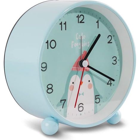 Niedlicher Pinguin-Wecker für Kinder (blau), geräuschloser, nicht tickender digitaler Nachttischwecker mit Nachtlicht. (1/5)