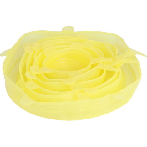 Lot de 6 couvercles extensibles réutilisables en silicone pour la conservation des aliments et des fruits, pour bols (jaune) (1/5)