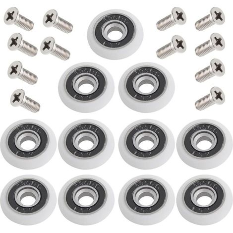 12 Pièces Roulette Porte De Douche Roue, Roulette Porte Coulissante, Roulette Porte Coulissante Douche, Roulette Porte, Avec Des Vis, Pour Coulissante De Douche, Blanche, 19mm (1/5)