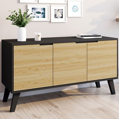 Aparador bajo escandinavo 113 cm FINN negro 3 puertas efecto haya
