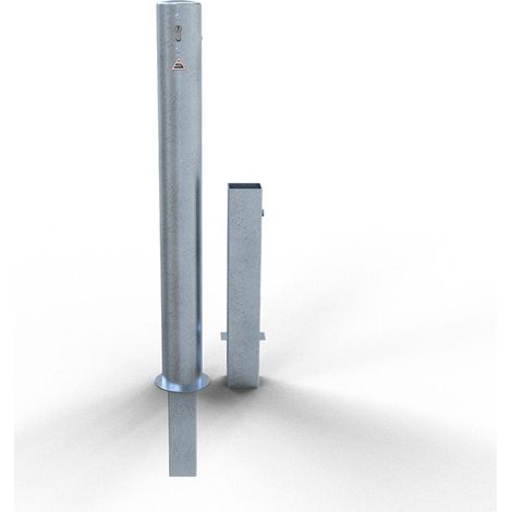 Schake Absperrpfosten herausnehmbar aus Stahlrohr verzinkt Ø102x2,9mm mit Profilzylinder und Stahlkappe 900mm Überflur