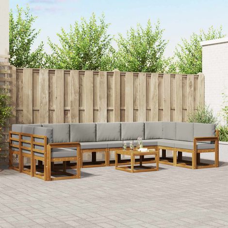 vidaXL Outdoor-Sofagarnitur mit Kissen 11 pcs Natürlich und Hellgrau (1/5)