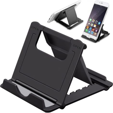 Lot de 2 supports de téléphone portable multi-angles réglables, compatibles avec iPhone, Huawei Galaxy, tablette, écran de 4 à 7,9 pouces (noir) (1/5)