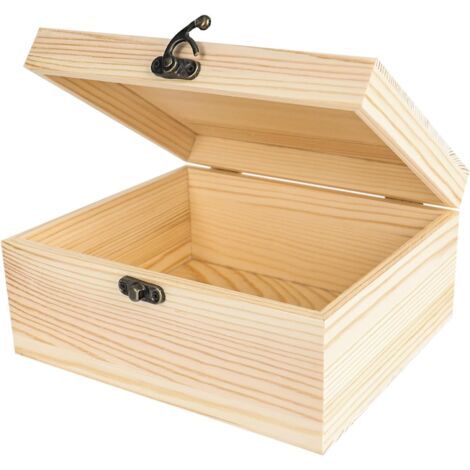 Petite boîte au trésor, en bois, 20 x 15 x 9 cm, avec couvercle, couvercle à charnière, petite boîte à souvenirs, avec couvercle, pour anniversaire, fête, cadeau (1/5)