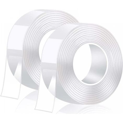 2 Stück superstarkes doppelseitiges Klebeband, 1 mm dick, 3 m x 2 cm, waschbares transparentes Nano-Klebeband, multifunktionales wiederverwendbares doppelseitiges Klebeband (1/5)