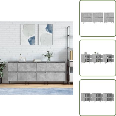 Buffets 3 pcs gris béton bois d'ingénierie - Buffet Classique - Meuble De Rangement - Armoire Design - Mobilier Moderne - Meubles Gris (1/5)