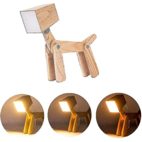 Lampe de bureau moderne en bois avec LED, motif chien, variateur, idéale pour les enfants et les garçons. (1/5)