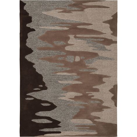 Tapis intérieur brun esprit abstrait tufté main - marron chocolat et beige sable (1/3)