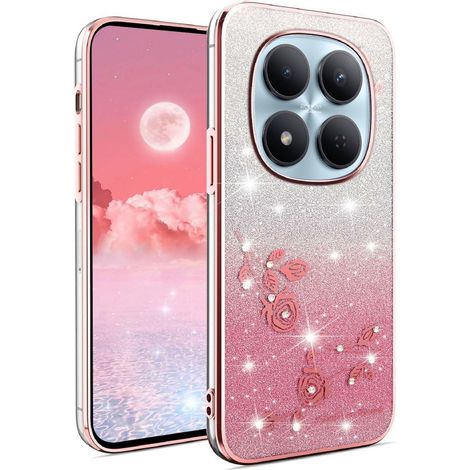 Custodia per Xiaomi Redmi Note 15 Pro 5G, fiore glitterato, rosa (1/5)