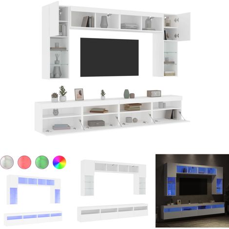Wohnwand - vidaXL 8-tlg. TV-Wohnwand mit LED-Leuchten Weiß - Holzwerkstoff (1/5)
