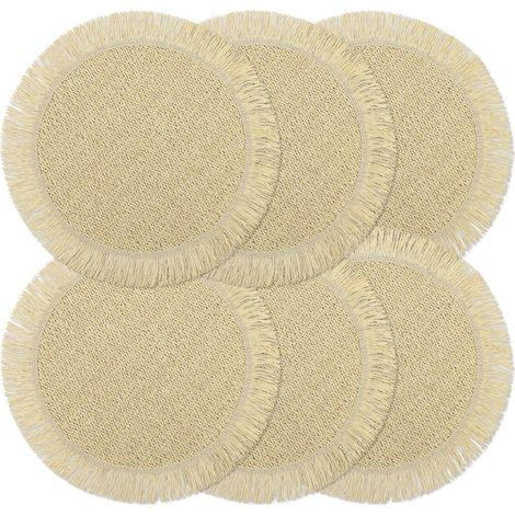 APEX Sets de table ronds - Papier - Motif tissé - Lot de 6 - Style bohème champêtre - Diamètre 38 cm - Blanc cassé (1/5)