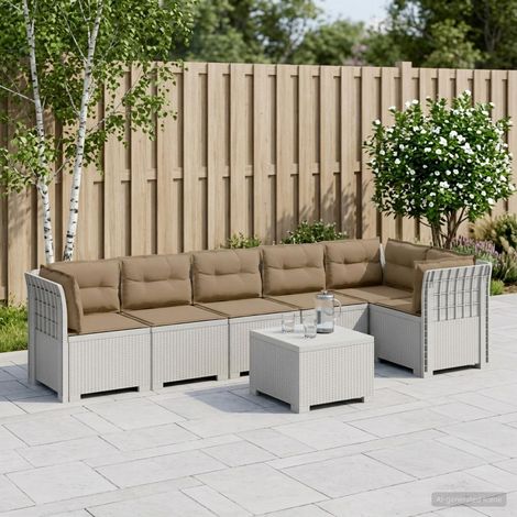 Salon de Canapé de Jardin Modulable 6 Places en PP Aspect Rotin Blanc avec Coussins Taupe - PANGIVO (1/5)