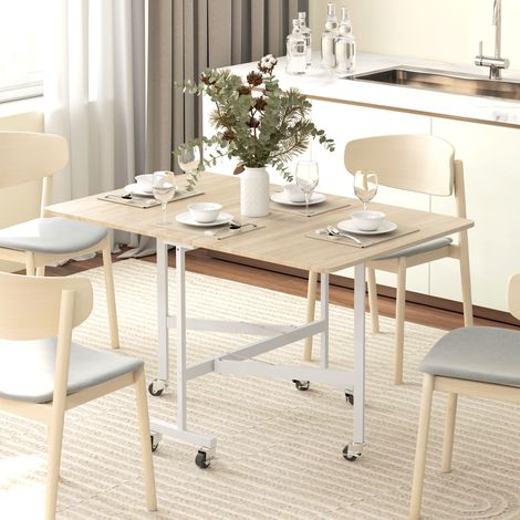Tavolo da pranzo pieghevole per 4-6 persone con ruote e prolunghe a ribalta, tavolo pieghevole per cucina e soggiorno, 120x80x73 cm, rovere