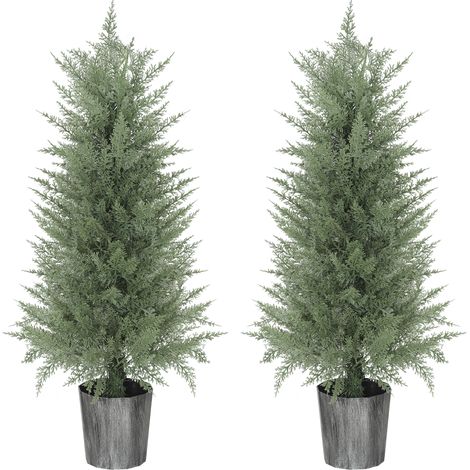 Lot de 2 grands cyprès artificiels 90 cm verts en pots 15x15x90 cm