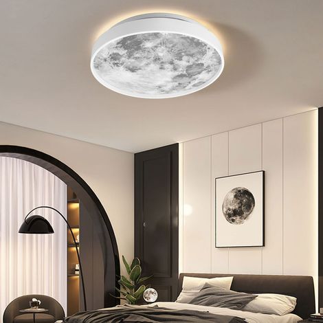Plafonnier LED design lune 3000K-6000K à variation continue avec télécommande, fixation encastrée moderne, blanc, pour chambre et couloir (1/4)