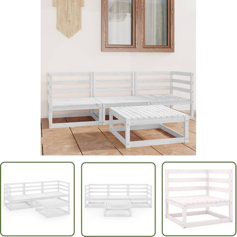 The Living Store Salon de jardin 4 pcs Blanc Bois de pin massif - Salon De Jardin - Mobilier De Jardin - Set De Salon De Jardin - Meubles En Bois - Bois De Pin (1/5)
