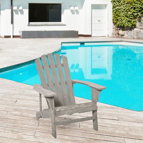 Fauteuil Adirondack en pin massif gris patiné, chaise longue jardin extérieur 78x89x88 cm, assise pour terrasse balcon (1/5)