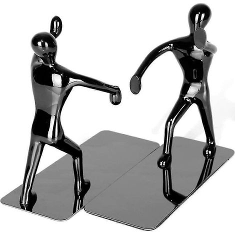 Serre-livres robustes en acier inoxydable représentant un homme de kung-fu, antidérapants, décoratifs pour la maison, le bureau ou la bibliothèque, cadeau tendance, 1 paire (noir) (1/4)