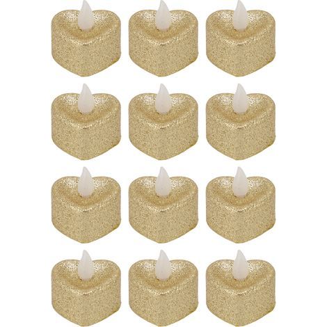 12-Piece Heart-Shaped LED Candle Lights in Gold Powder, Secret Room Accessories for Wedding and Christmas Parties (1/5)