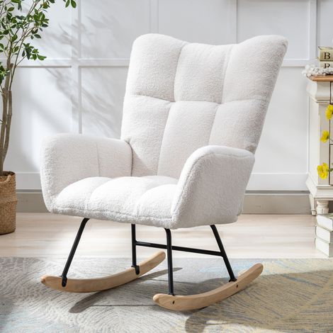 Mecedora 65x77x90 cm de tela peluche blanca con respaldo ergonómico – MEUBLIV (1/5)