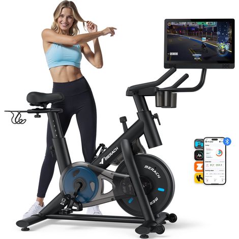 MERACH Heimtrainer Fahhrad für Zuhause, leises Fitnessbike mit HD-Screen, 8 Widerstandsstufen, bis 136 KG